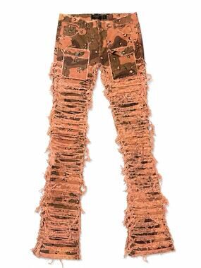 Majestik Men’s Distressed Pink Camo Flare Jeans Size 40